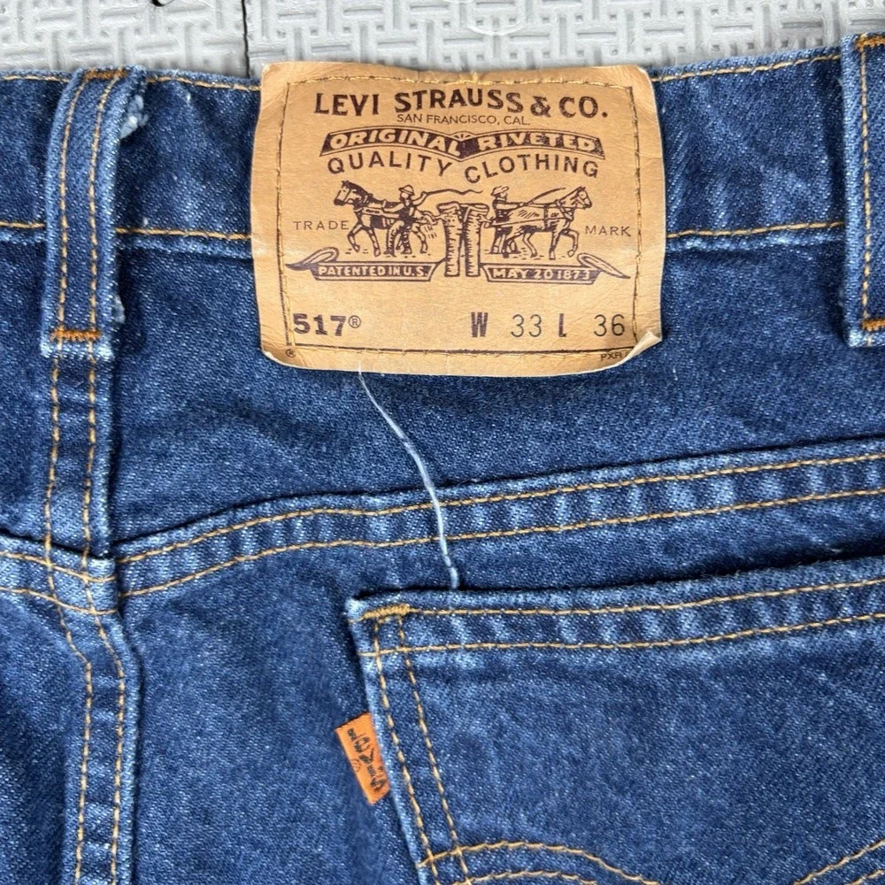 Vintage Levi 517 Jeans Mens 33(32)x36 Blue Orange Tab 90s Bootcut USA Made